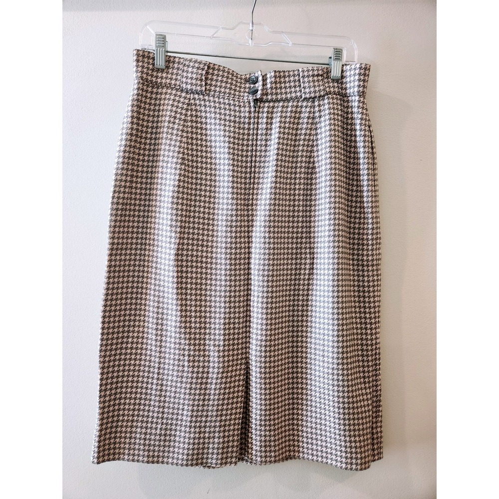 JONES NEW YORK Houndstooth Midi Skirt Gray Pink Pleated Preppy Womens Size 12‎